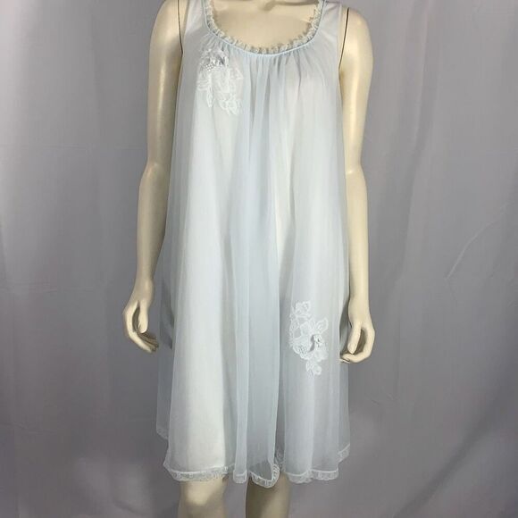 Vintage 1960s Pale Powder Blue Sheer Babydoll Nightgown | Small | by Vanity Fair - Picture 2 of 16